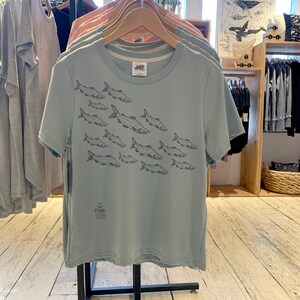Salmon school print on t shirt | Crewneck boxy silhouette tee | 100% organic cotton top | Ocean lover shirt | Fish school tee | Made in BC
