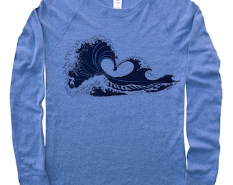 Love Wave on a Unisex Long Sleeve, Made in Canada, Organic Clothing, Pacific Ocean, Ucluelet, Tofino, PNW Clothing, Surf, Heart