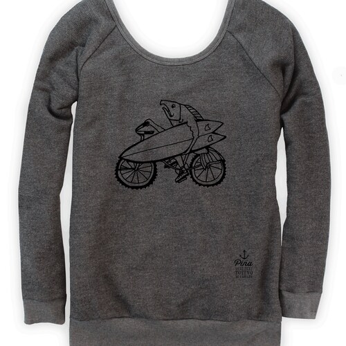 Biking order Salmon on Boatneck Sweatshirt