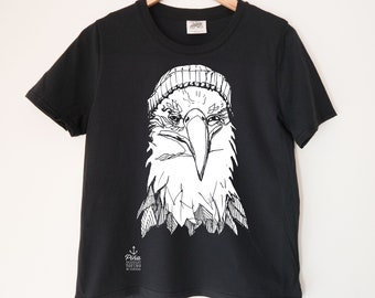 Eagle in Toque Printed Crewneck Ladies Boxy T Shirt | 100% Organic Cotton Top | Made in BC