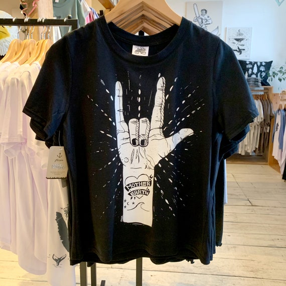 Mother Earth Lino Cut Print T Shirt Crewneck Boxy Silhouette Tee