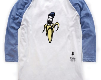 Hipster Banana on Unisex Baseball T-Shirt