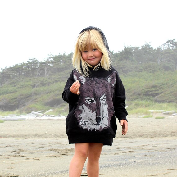 Brown Wolf Face On Black Kids Hoodie Etsy