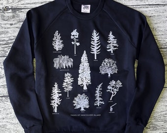 Tree Species Organic Cotton Crewneck, Aesthetic Crewneck, Sequoia, Spruce Tree Sweatshirt, Sitka, Tree Sweatshirt, Gift for Nature Lover