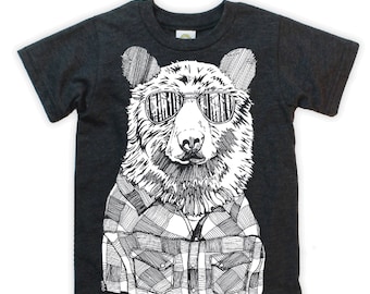 Hipster Bear on Kids T-shirt