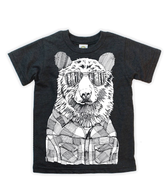 Hipster Bear on Kids T-shirt - Etsy