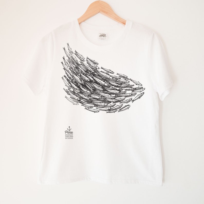 Fish School Printed Crewneck Ladies Boxy T Shirt 100% Organic Cotton Top Made in BC image 4