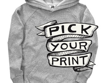 Pick Your Print Unisex Grey Organic Cotton Pullover, Custom Printed, PNW Art