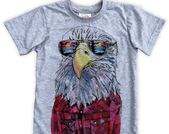 Hipster Eagle Print in Colour on Kids Tee