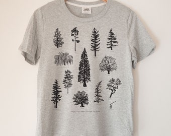 Tree Species Printed Ladies Crewneck Boxy T Shirt | 100% Organic Cotton Top | Made in BC