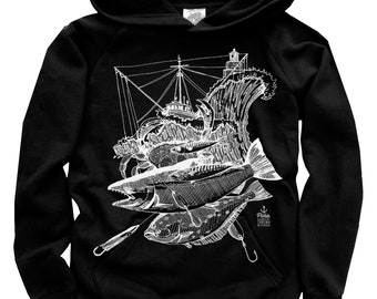 Troller Storm Organic Cotton Pullover Hoodie, Unisex, Fishing, PNW, Salmon Fishing, Halibut Fishing, Ucluelet, Tofino, Dungeness crab