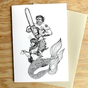 Mercouple Card - Merman Mermaid Loggers Underwater Chainsaw
