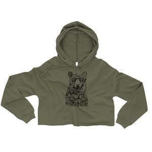 Hipster Bear Crop Hoodie