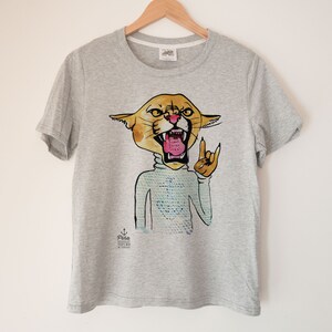Devil Horns Cougar Printed Crewneck Ladies Boxy T Shirt | 100% Organic Cotton Top | Made in BC