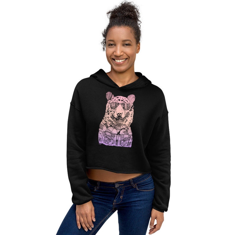 Hipster Bear Crop Hoodie