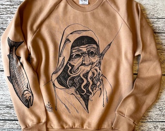 Old Salty Organic Cotton Crewneck, Fisherman Sweater, Organic Fisherman Sweatshirt, Unisex Sweatshirt, Fisherman Gift, Fishing Sweater