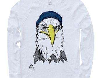 Eagle with Toque on Unisex Long Sleeve, Old Salty, Bald Eagle, West Coast, Fisherman, Birds of Prey