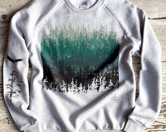 Tree line Organic Cotton Crewneck, Tree Aesthetic Crewneck, Pacific Northwest Tree sweater, Tree Sweatshirt, Gift for Nature Lover