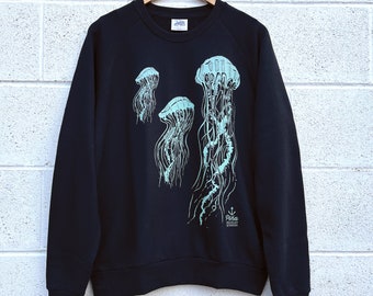 Jellyfish Organic Crewneck Sweatshirt, Jellyfish Sweater, Made in Canada, Oceanic Gift, Species Underwater Sweater, Swim Gift