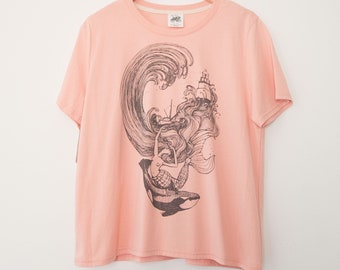 Amphitrite print on t shirt | Crewneck boxy silhouette tee | 100% organic cotton top | Ocean lover shirt | Fish school tee | Made in BC