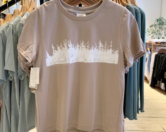 West-coast  tree line print| Crewneck boxy silhouette tee | 100% organic cotton top | Nature  lover shirt | Summer t shirt | Made in BC
