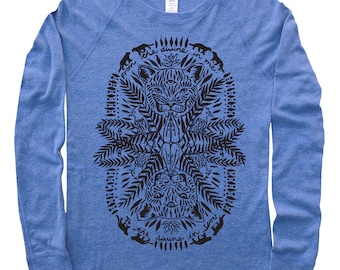 From the Divine in Me to the Divine in You Design on Unisex Long Sleeve, Mountain Lion, Yoga Clothing, Namaste, Lino Carving