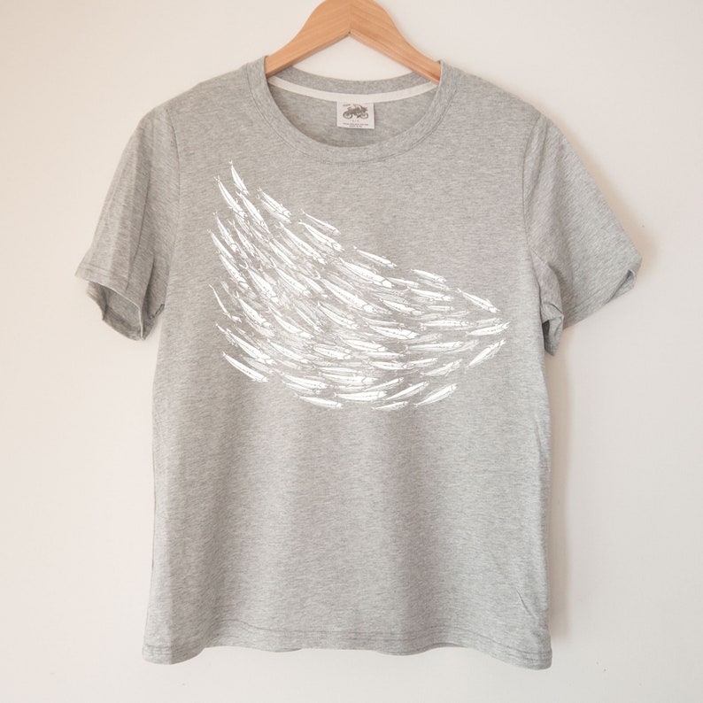Fish School Printed Crewneck Ladies Boxy T Shirt 100% Organic Cotton Top Made in BC image 2