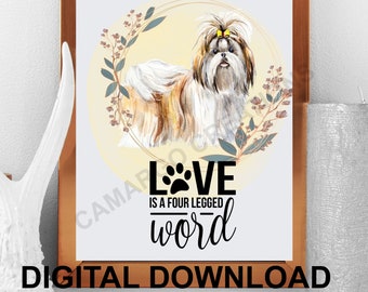 Digital Art Print, Instant Download, Printable Wall Art, Home Decor, Instant Printable Dog Lover Gift, Shih Tzu, Greeting Card Print