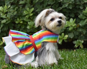 LGBTQ Pride Rainbow Dog Harness Dress, Pet Costume Outfit for Celebrations Pride Parades