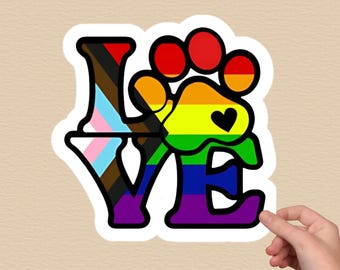 Gay Pride Sticker. Rainbow Paw Print Sticker, LGBTQ Dog Lover Gift