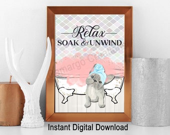 DIGITAL DOWNLOAD Instant Art Print Dog,  Pet Art, Bathroom Spa Wall Art Digital Print, Motivational Wall Art, French Bulldog Digital Art