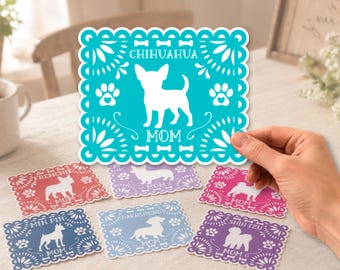 Personalized Dog Mom Sticker, Custom Breed Vinyl Decal, Waterproof Pet Sticker, Papel Picado Design