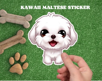 Cute Dog Sticker, Adorable Puppy Dog Maltese Waterproof Die-Cut Water Bottle Laptop Sticker