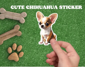 Cute Dog Sticker, Adorable Chihuahua Dog Waterproof Die-Cut Water Bottle Laptop Sticker