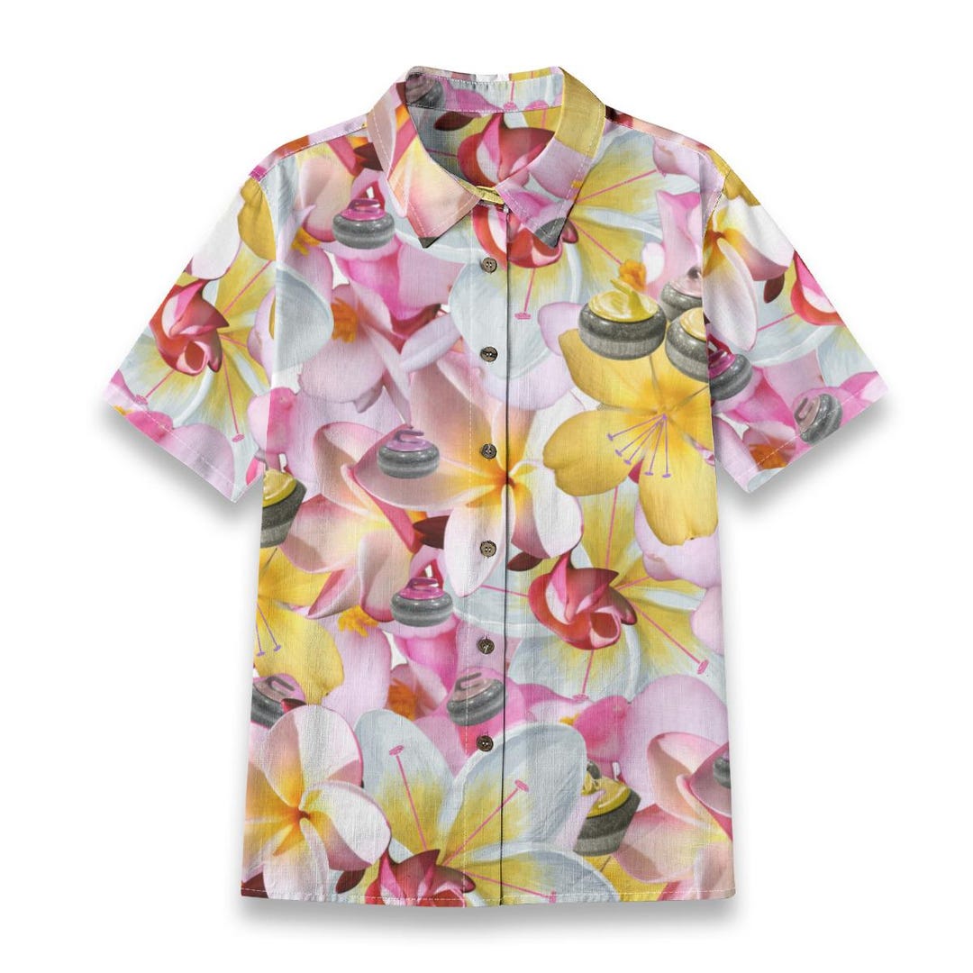 Syod Pink and Yellow Curling Hawaiian Shirt - Etsy