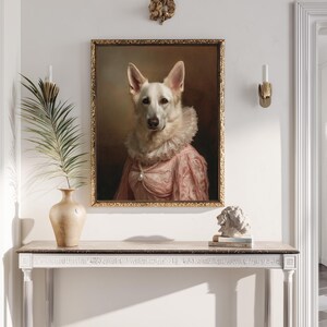 Custom Pet Portrait in Pale Pink Dress, Royal Pet Painting from Photo, Renaissance-Style Dog Art Gift for Pet Lovers, cat lover