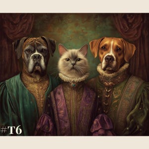 Custom pet portrait – Vintage Royal Dog and Cat Wall Art, Three Pet Painting, Renaissance Style Canvas, Whimsical Home Decor, Gift for Pet P