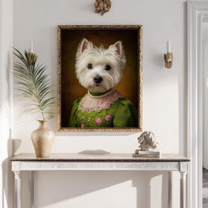 Custom Pet Portrait in Green Renaissance Dress, Royal Dog Painting from Photo, Personalized Pet Art Gift for Dog Owners