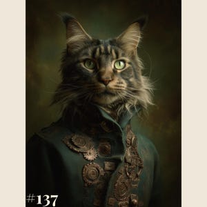 Custom Cat Portrait in Military Uniform, Regal Tabby Cat Painting, Royal Pet Wall Art, Personalized Gift for Cat Owners