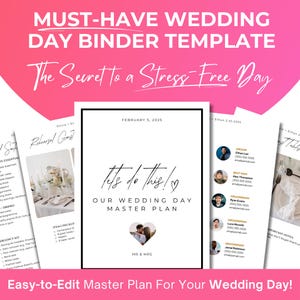 Hochzeitstag-Masterplan-Vorlage | Tag der Hochzeit Sammelmappe | Hochzeitstag Binder | Druckbarer Hochzeitstag Plan | Hochzeitsplaner