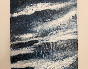 Pintura encáustica de olas del océano - Decoración para el hogar en la playa