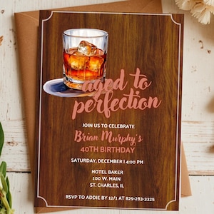 Bourbon Birthday Invitation - Customizable Whiskey Party Invite for Him - Printable Canva Template - 30th 40th 50th