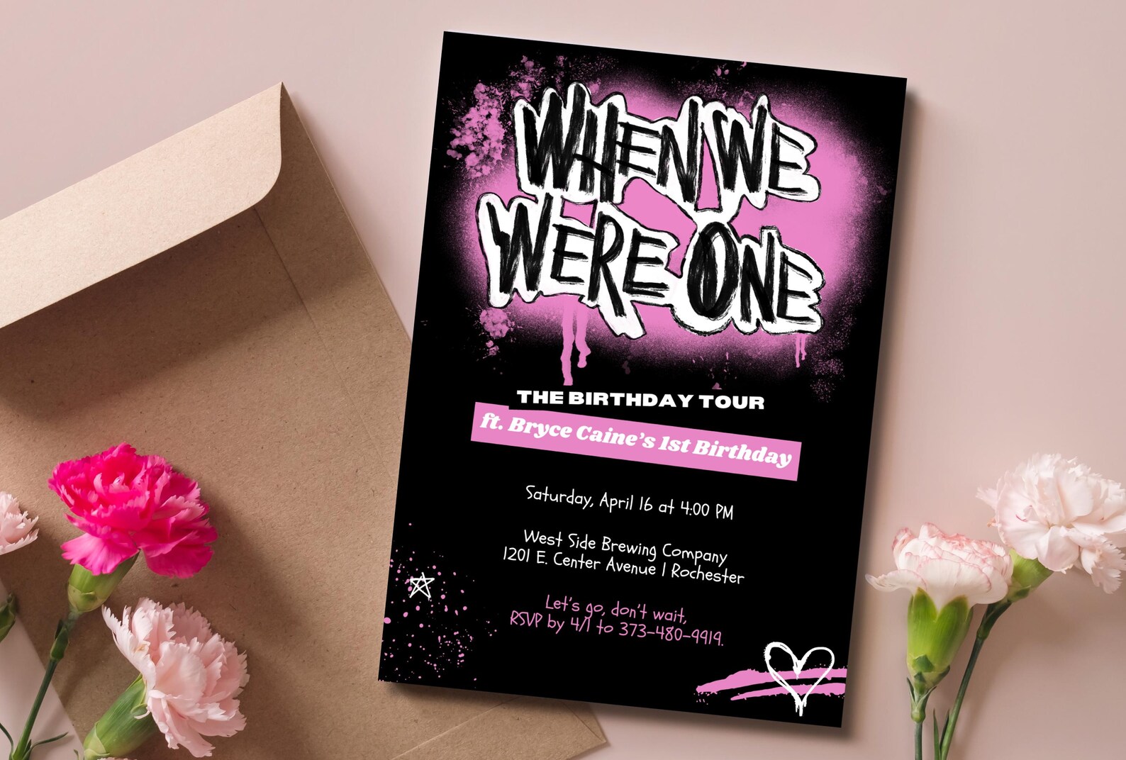 When We Were One First Birthday Invitation | Hot Pink Pop Punk Fest ...