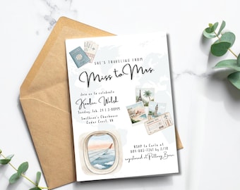Editable Traveling Miss to Mrs Bridal Shower Invitation | Travel Wedding Shower Invite Template