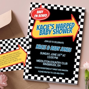Verzogene Tour Baby Shower Pop Punk Einladung mit Büchern zum Baby Karte | Elder Emo Sprinkle Einladen | Schachbrett Vans Template