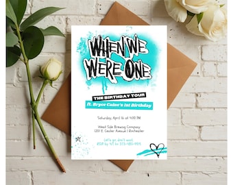 When We Were One First Birthday Invitation | Blue Pop Punk Theme | 1st Warped Young Fest  Birthday Invite | Millennial Parent Kid Template