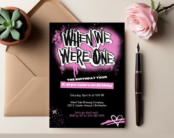 When We Were One First Birthday Invitation | Hot Pink Pop Punk Fest | 1st Warped Young Birthday Invite | Millennial Parent Kid Template