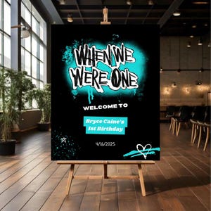 Cartello di benvenuto personalizzato / Tema del primo compleanno "Quando eravamo piccoli" / Decorazione per festa di compleanno per bambini con scena emo distorta / Modello di poster pop punk