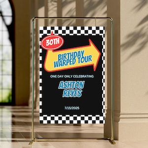 Custom Sign for Warped Tour Pop Punk Birthday Invitation | 30th 40th Birthday Elder Emo Birthday Decor | Checkerboard Vans Welcome Template