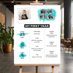 Tabellone delle pietre miliari del primo anno / Tema di compleanno "Quando eravamo un bambino" / Poster stampabile per il primo anno / Decorazioni per il compleanno del bambino / Modello di poster pop punk